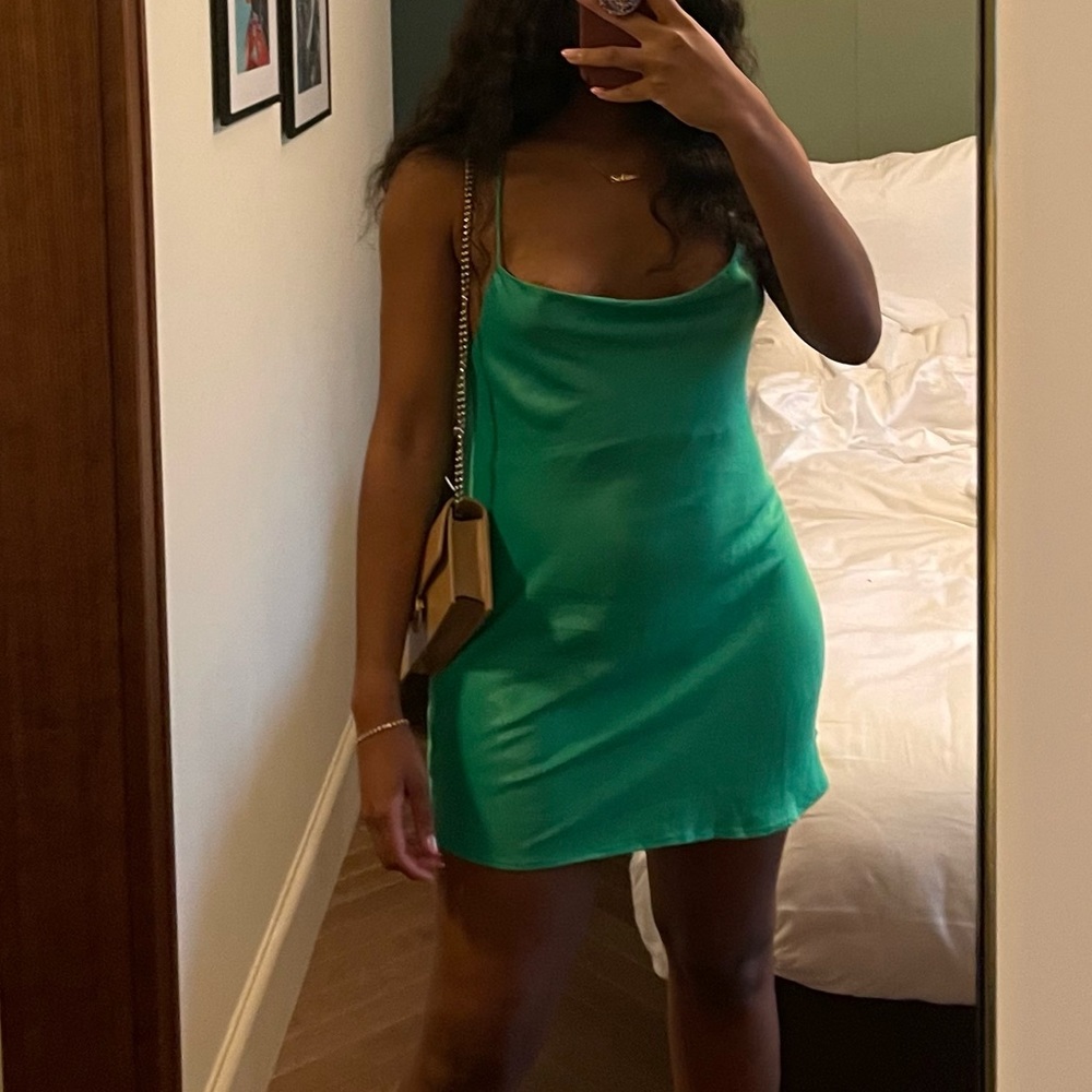 Zara Satin Slip Dress. Medium -green